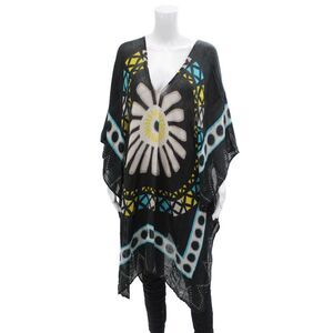 Theodora & Callum Womens Half Sleeve V Neck Abstract Tunic Top Black Multi OS